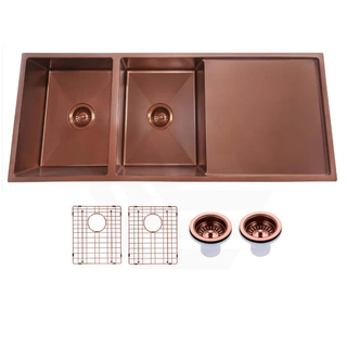 1160x460x230mm Rose Gold PVD 3mm Handmade Top/Undermount Double Bowls Kitchen Sink