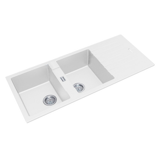 1160*500*200mm White Granite Quartz Stone Kitchen Sink Double Bowls Drainboard Top/Undermount