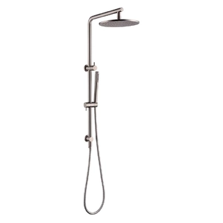 Brushed Nickel Dual Hand and Rain Shower On Rail Combination Curve Round Design 250mm Head