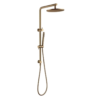 Brushed Yellow Gold Dual Hand and Rain Shower On Rail Combination Curve Round Design 250mm Head