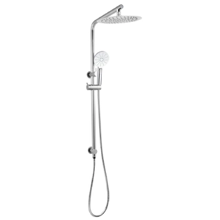 Chrome Dual Hand and Rain Shower On Rail Combination Curve Round Design 250mm Head