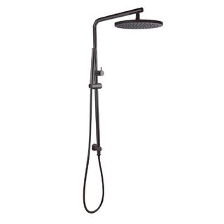 Brushed Gun Metal Dual Hand and Rain Shower On Rail Combination Curve Round Design 250mm Head