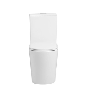 RIMLESS SHORT PROJECTION 605mm Toilet Suite Back To Wall Ceramic Curve Design S&P Trap Soft Close Seat-440mm Easy Height