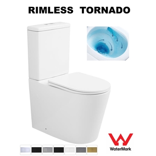RIMLESS TORNADO Toilet Suite Back To Wall Ceramic Curve Design S&P Trap Soft Close Seat-440mm Easy Height