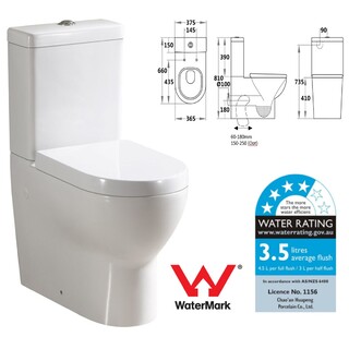 Back To Wall Toilet Suite Elite Curve Design S&P Trap Soft Close Seat WELS 4*
