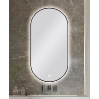 Oval Pill Shaped Brushed Nickel Frame 3 Colour LED MIRROR With Defogger 600X900MM Touch Sensor Switch Defogger Pad