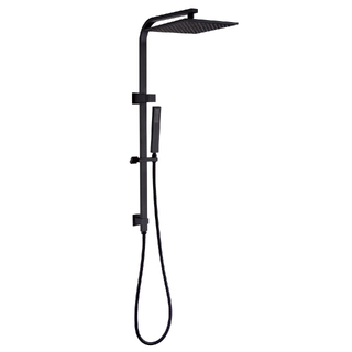 Matte Black Dual Hand and Rain Shower 250mm Cube Square Design on Rail Brass Single Hose