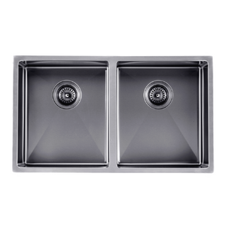 Satin - Gun Metal Grey 770x450x215mm 1.2mm Handmade Top/Undermount Double Bowls Kitchen Sink