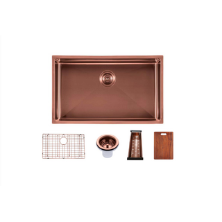 762*457*254mm Rose Gold PVD Hand-made Single Bowl Kitchen Sink(Round Edges)