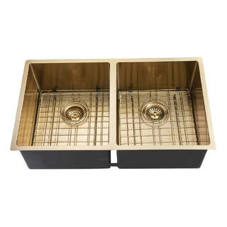 770*450*215mm Brushed Yellow Gold Hand-made Double Bowl Kitchen Sink