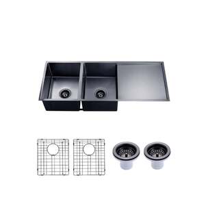 1160x460x230mm Gun Metal Grey 1.2mm Handmade Top/Undermount Double Bowls Kitchen Sink